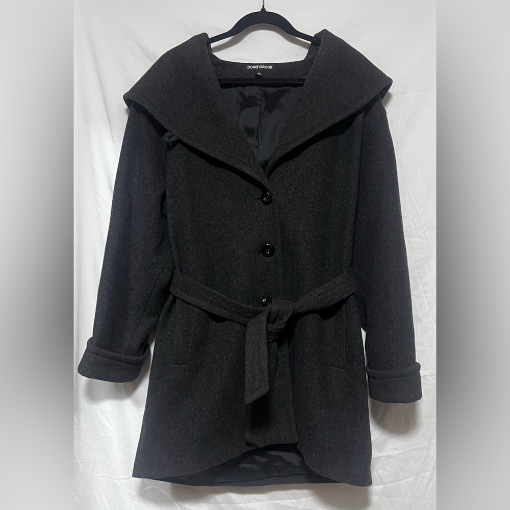 Vintage Donny Brook 100% Wool Pea Coat Trench Belted w/ Hood Winter Classic - Picture 2 of 8